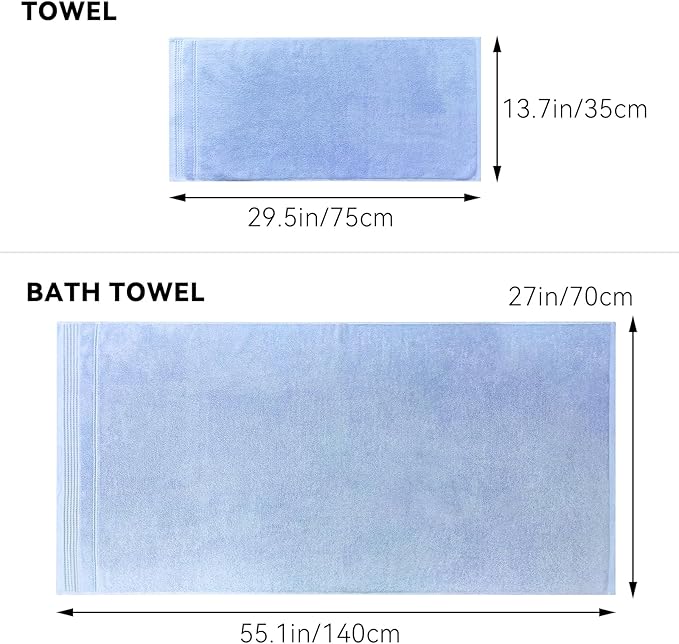 Thmyo Pack of 2 Premium Cotton Super Soft Bathroom Towels Set, 400 GSM Highly Absorbent Towel for Daily Use, Gym, Spa and Hotel, 1 Bath, 1 Hand, Blue