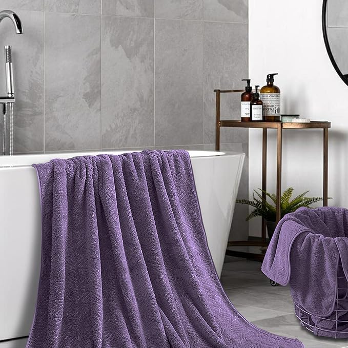 Large Bath Towels 35x70 Inch Extra Large Bathroom Towels Bath Sheets Towels for Adults, Quick Dry Towel Super Soft Absorbent Oversized Towels Microfiber Shower Towels For Spa Gym(4 Pcs Dark Purple)