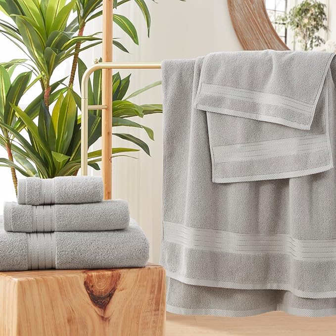 COZYART Silver Grey Bath Towels for Bathroom 2 Pcs, 27x54 Cotton Towel Set Super Soft Highly Absorbent Durable 650 GSM Shower Towels for Daily Use