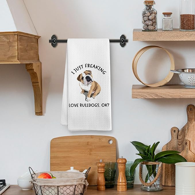 Funny English Bulldog Dog Kitchen Towels, Funny English Bulldog Dog Gifts for Women Men, Bulldogs Decor Dish Hand Tea Towels for Bathroom Kitchen, 16x24 Inches