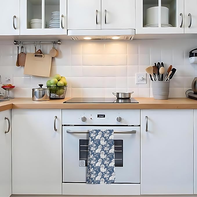 Shih Tzu Dog Gifts for Blue Chinoiserie Floral Decor Kitchen Towels，Blue Shih Tzu Dog Grandmillennial Decorative Dish Tea Towels for Kitchen Bathroom,16x24 Inch