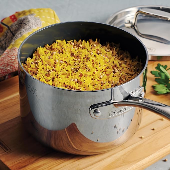 Tramontina Utsava Tri-Ply Clad Stainless Steel 2.2-Quart Sauce Pan with Lid and Ceramic Non Stick Interior, Induction-Ready Small Saucepan