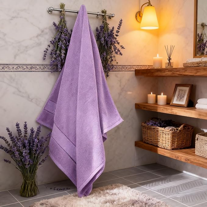 COZYART Lavender Bath Towels Set 6 Piece, Luxury 100% Turkish Cotton 650GSM Hotel Quality, Soft, Absorbent,Towel Sets for Bathroom | 2 Bath Towels 2 Hand Towels 2 Washcloths