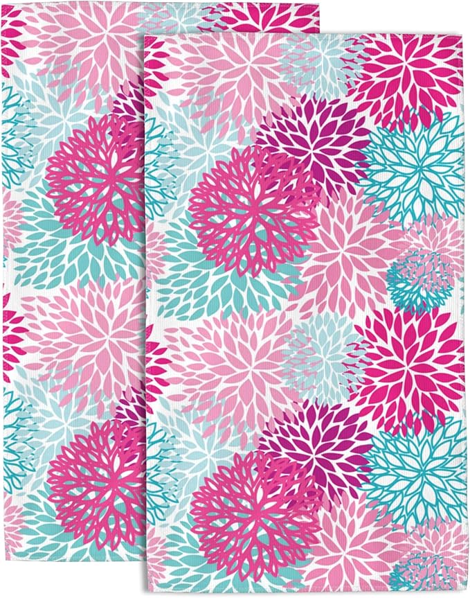 Hand Towels Set of 2 Bright Floral Towels for Bathroom Soft Absorbent Decorative Hand Bath Towels Dish Towels for Kitchen Sports Gym Yoga Home Decor 14 x 28 in