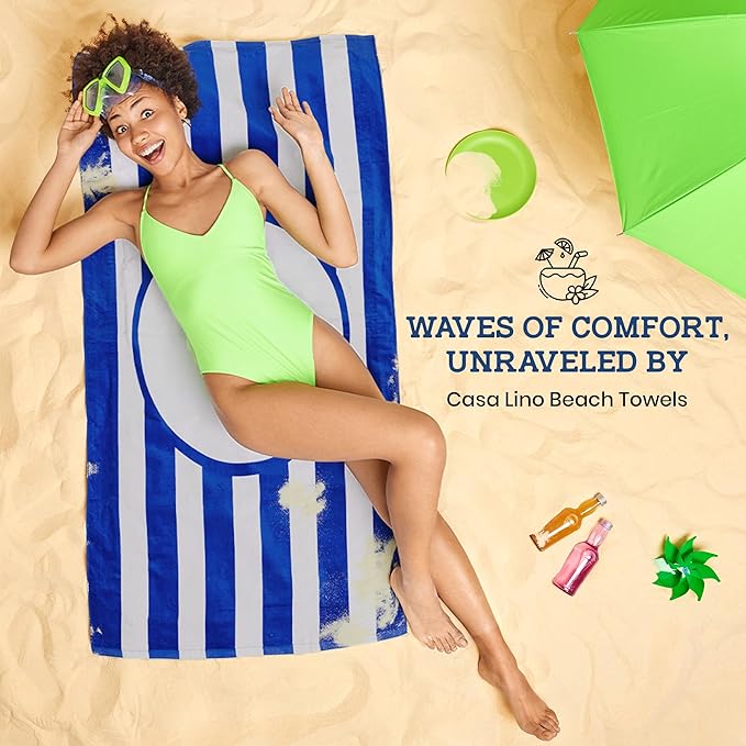 Casa Lino Large Beach Towel Set - Beach Towels Oversized - Highly Absorbent & Quick Dry Pool Towels - Soft 100% Cotton Large Bath Towel Set - 60" x 30" - Pack of 4 - (Turkish Sea Blue)