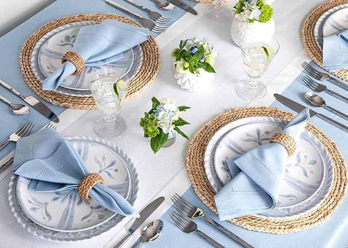 Solino Home Linen White Table Runner 36 Inches - Classic Hemstitch, 100% Pure Linen Coffee Table Runner 14 x 36 Inch Ideal for Dresser Tables - Winter, Holiday, Valentines, New Year