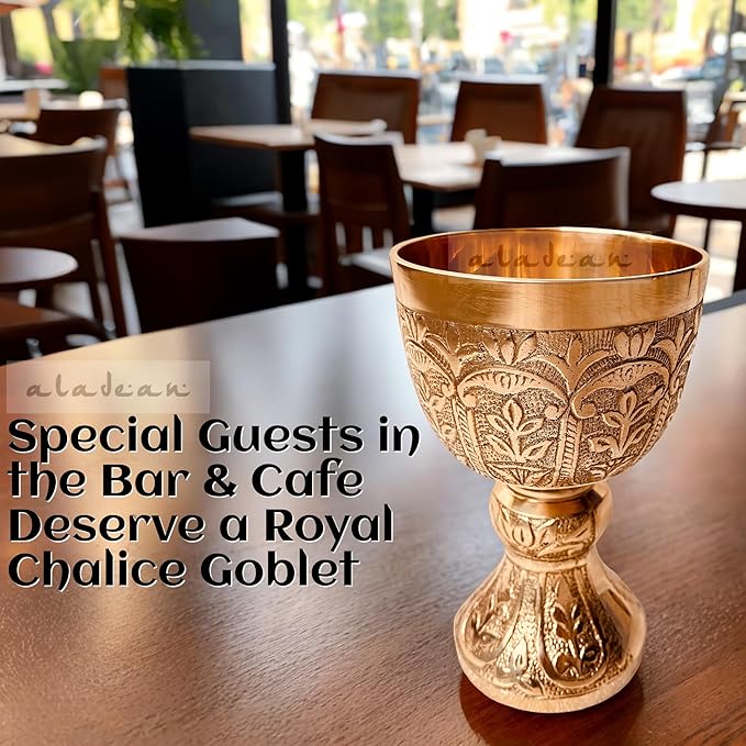 Medieval Goblet Lord's Vintage Chalice | 1x Solid Brass Royal Wine Cups - Renaissance Vintage Goblet Gifts Birthday Christmas Wedding Anniversary Ceremonial Wine Drinkware 1pc Pack (Lord's Chalice)