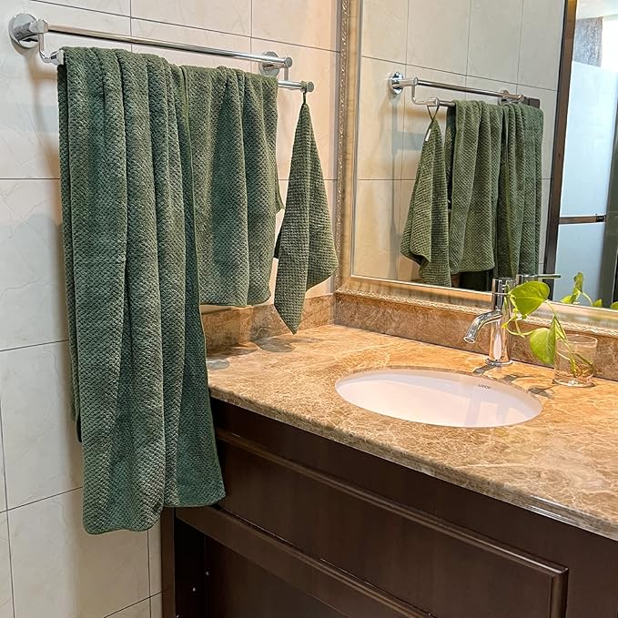 YTYC 29x59 Inch Bath Towels Set of 6 Large, Super Soft Lint Free Lightweight Microfiber Shower Towels for Bathroom 80% Polyester (Olive Green, 6 Piece)