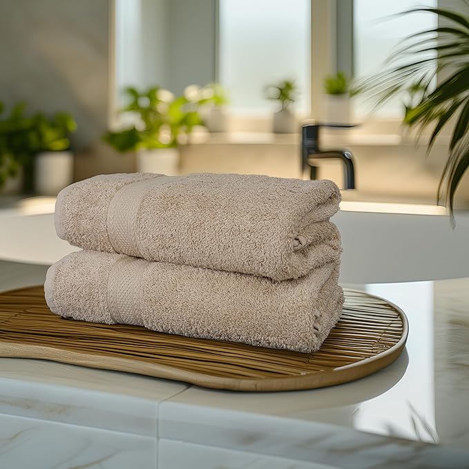 Medium Size Bath Towels Set of 6 – 100% Cotton Terry – 24" x 48" – Quick Dry, Soft & Highly Absorbent – Beige Towels for Bathroom, Gym, Spa, Pool & Daily Use