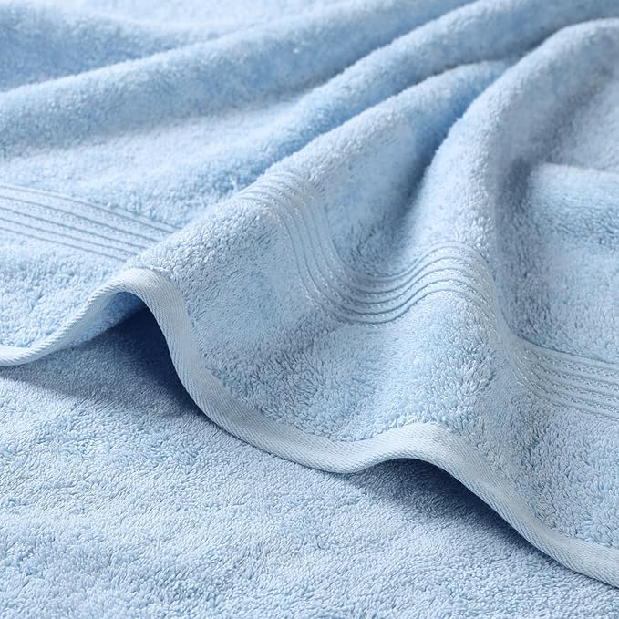 Superior Egyptian Cotton Bath Towel Set, Home Bathroom Towels, Master, Guest Bath, Decor Essentials, Quick Dry, Absorbent, Large Body Towels, Spa, Hotel, Resort, Adult, Kids, Set of 2, Light Blue