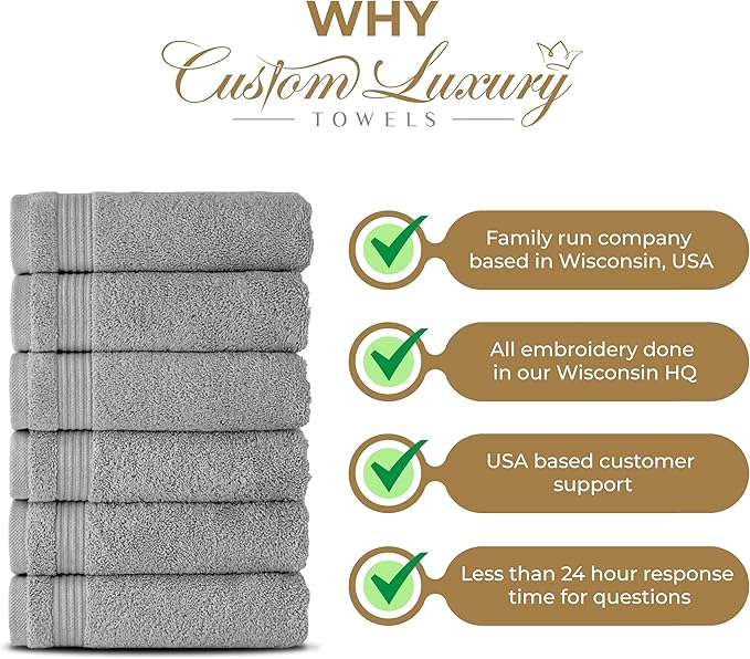 Monogrammed Hand Towels for Bathroom | Luxury Turkish Cotton | Embroidered in USA | Set of 2 | Choose Set Color and Monogram Color | A - Z | Modern Font