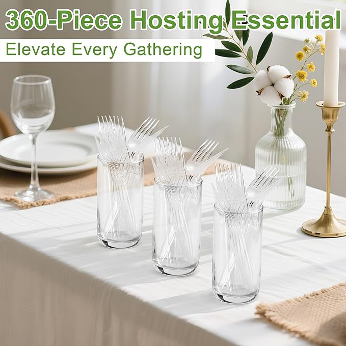 Pleafind 360 Count Disposable Plastic Forks - 7 Inch Heavy Duty, Food Grade Forks Disposable, BPA-Free Plastic Silverware for Parties, Picnics Catering and Everyday Use