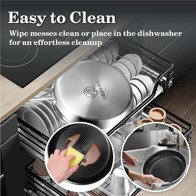 Nonstick Frying Pans with Lid,10 inch Stainless Steel Skillet Set with Hybrid Ceramic Stainless Steel Pan, Induction Compatible, Oven & Dishwasher Safe, Compatible with All Cooktops