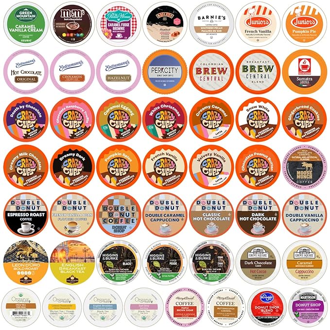 Variety Pack of Coffee, Tea, and Hot Chocolate - Great Sampler of Coffee, Tea, and Hot Cocoa for Keurig K Cups Machines - Great Gift for Coffee Lovers, No Duplicates, 50 Count (Pack of 1)
