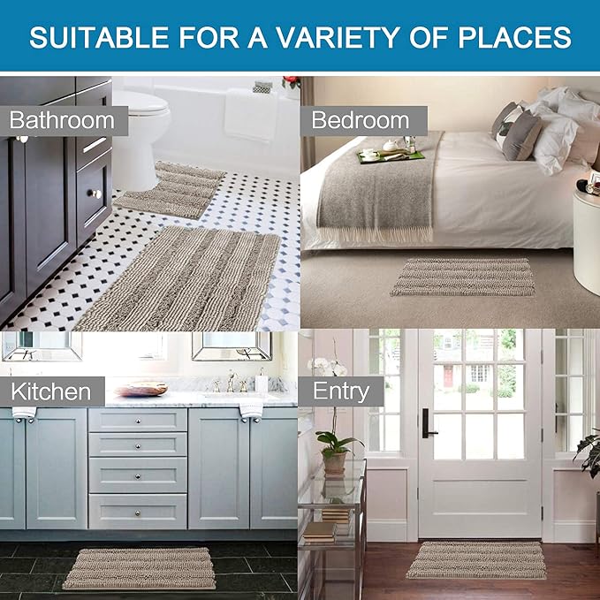 H.VERSAILTEX Bathroom Rugs Bath Rug Set 2 Piece Bathroom Contour Rug Toilet Mat Sets Non Slip Contour Bath Rug Ultra Thick Water Absorbent Striped Bath Mats Washable(36" x 24" Plus 20" x 24" U, Taupe)