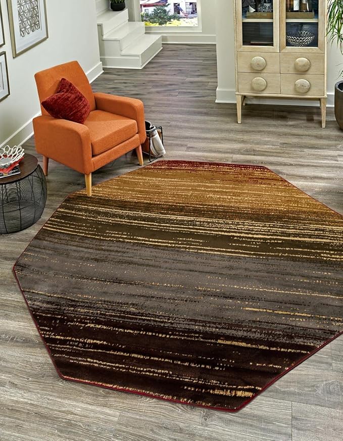 Unique Loom Barista Collection Area Rug - Mundo Nova (6' 1" Octagon, Beige/Blue)