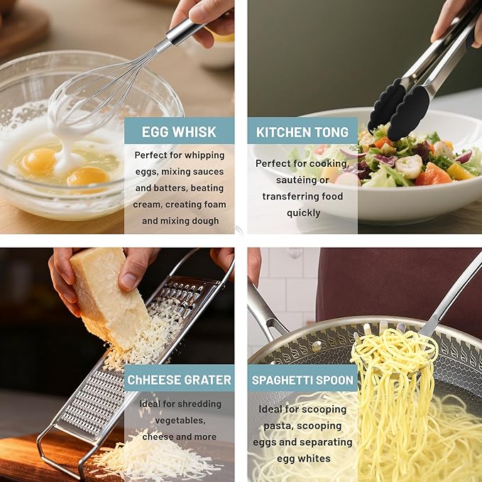 Pleafind Stainless Steel Cooking Utensils Set, 13 Pcs Heat Resistant Kitchen Utensils Set, Nonstick Kitchen Tools Set With Utensil Holder, Metal Spatula Set for Chef, Dishwasher Safe