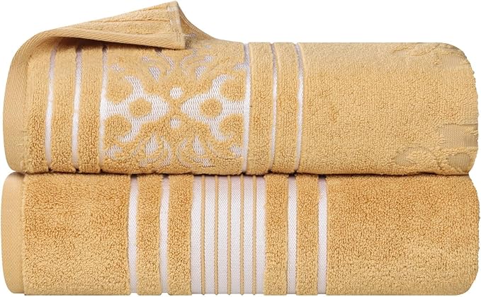 Superior Cotton Bath Sheet Set, Oversized Large Absorbent Body Towels, Luxury Soft Quick Drying, Shower, Spa, Hotel, Pool, Guest Bathroom, Home Essentials, Zero Twist, Assorted Floral Set of 2, Gold