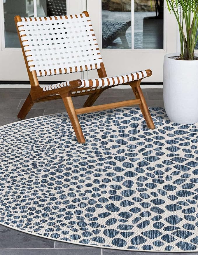 Unique Loom Outdoor Collection Area Rug - Cape Town (7' 10" Round, Blue/ Olive)