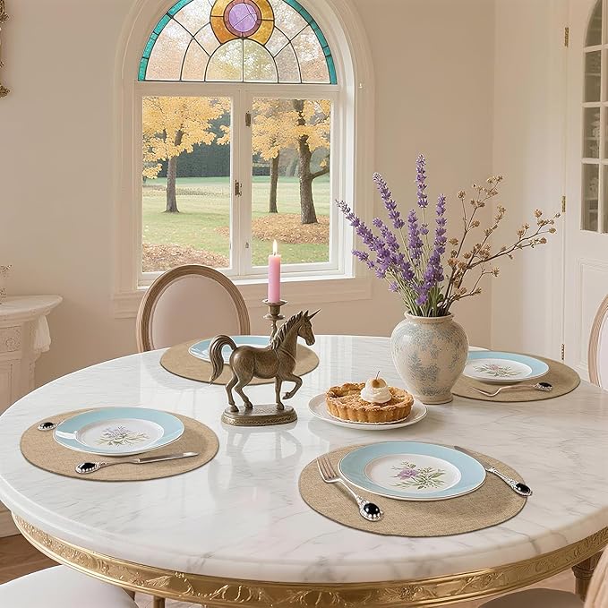 homing 15 Inch Round Cloth Placemats Set of 4, Cotton Linen Blend Washable Table Mats, Farmhouse Dining Place Mats for Indoors & Outdoors, Easy to Clean, Linen