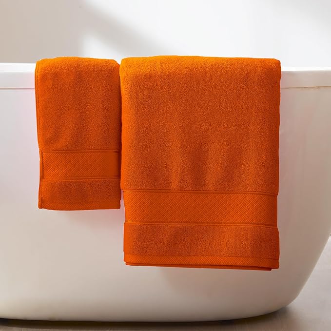 COZYART Orange Bath Towel Set 6 Piece, 2 Bath Towels 2 Hand Towels 2 Washcloths, Luxury 100% Turkish Cotton 650GSM Hotel Quality, Soft, Absorbent, Towel Sets for Bathroom