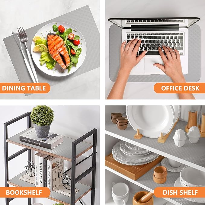 Light Gray Shelf Liners for Kitchen Cabinets Refrigerator Liners Waterproof & Oil-Proof Kitchen Cupboard Liner Drawer Mats EVA Material Non Adhesive Fridge Liner for Shelves 17.5 x 393.7 Inches