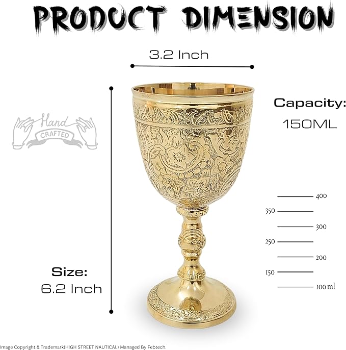 Wine Goblet Vintage Chalice Roman King Arthur Wine Cup Renaissance Medieval Drinking Goblet Unique Gift For Thanksgiving Christmas & Holidays (150 ml) (Golden Roman Cup)