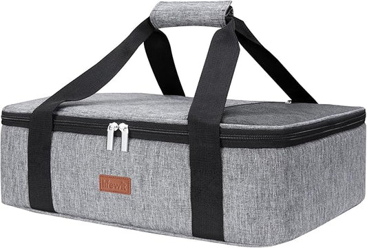 Lifewit Insulated Casserole Carrier for Hot or Cold Food, Casserole Dish Carrying Case, Lasagna Holder for Potluck Parties/Picnic/Cookouts, Fits 9"x13" Baking Dish, Grey