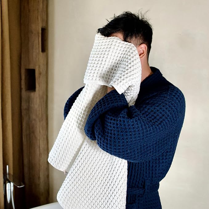 Luxury Organic Japanese Cotton Waffle Bath Towel | Thick, Absorbent, Quick Dry Bathroom Towels for Shower, Sauna, Onsen| Hotel & Spa Quality, Gift-Ready (Shell White, Face Towel, 16" x 16")