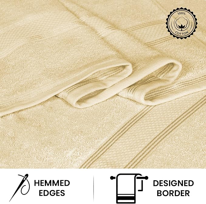 Casa Lino Bath Towel Set of 8 (2 Bath Towels, 4 Wash Cloths & 2 Hand Towels for Bathroom) - 100% Cotton - Highly Absorbent & Quick Dry - Guest Room Essentials for Bathroom Set - (Linen Brown)