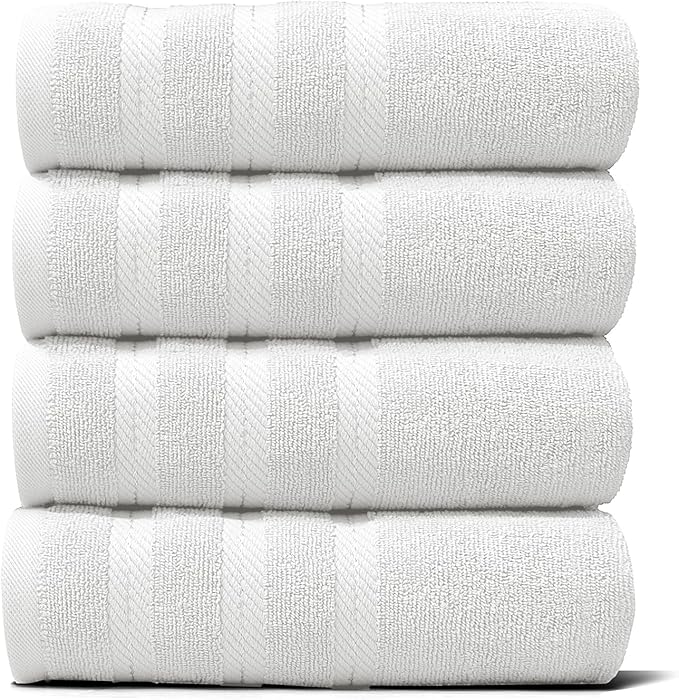 Hearth & Harbor Luxury Hand Towels - 100% Ring Spun Cotton Hand Towels for Bathroom, Shower, Spa, Soft & Absorbent Towels, 4 Piece Set, White