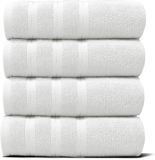 Hearth & Harbor Luxury Hand Towels - 100% Ring Spun Cotton Hand Towels for Bathroom, Shower, Spa, Soft & Absorbent Towels, 4 Piece Set, White