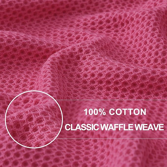 Homaxy 100% Cotton Waffle Weave Kitchen Dish Towels, Ultra Soft Absorbent Quick Drying Cleaning Towel, 13 x 28 Inches, 4-Pack, Hot Pink