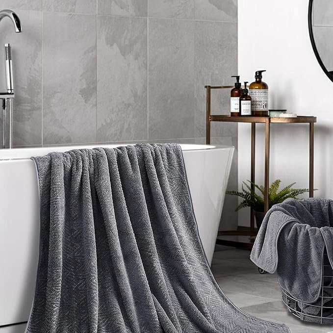 CHINO Grey Bath Towels Set, 2 Oversized Large Towels/2 Hand Towels/4 Washcloths, Quick Dry Soft Absorbent Shower Towel Bath Hotel Towel Collection