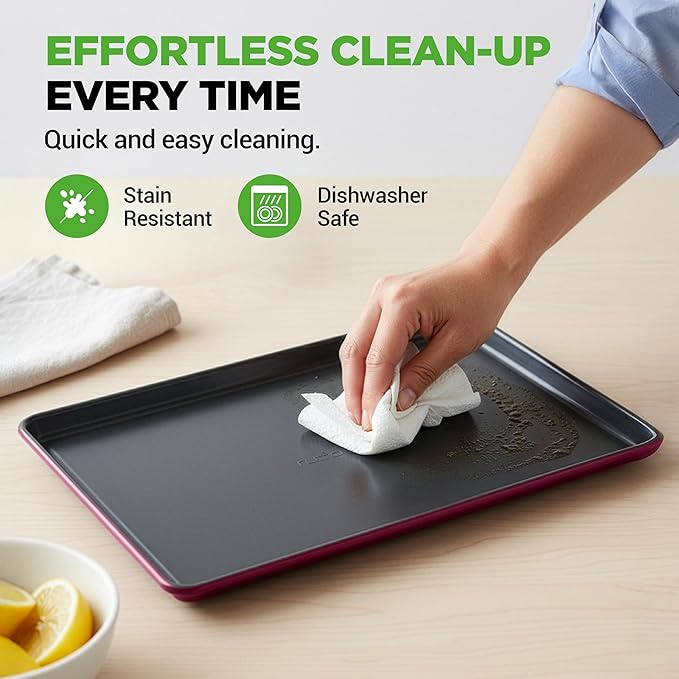 NutriChef 8-Piece Nonstick Stackable Bakeware Set - PFOA, PFOS, PTFE Free Baking Pan Set w/Non-Stick Coating, 450°F Oven Safe, Round Cake, Loaf, Muffin, Wide/Square Pans, Cookie Sheet (Plum)