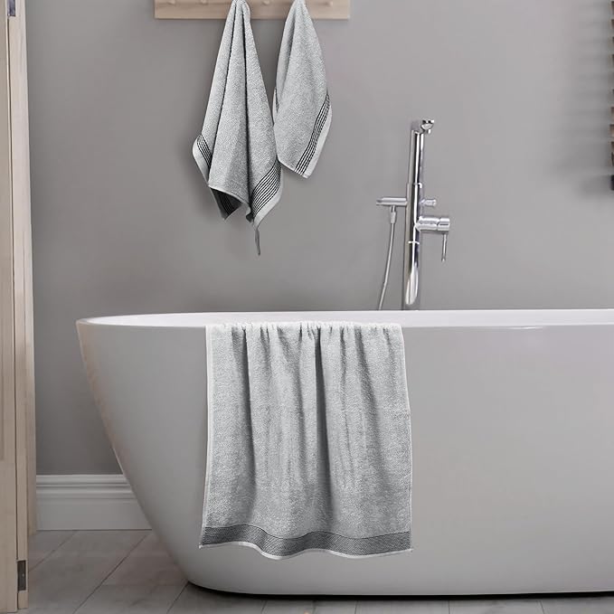 Belizzi Home Ultra Soft 3 Pack Cotton Towel Set, Contains a Bath Towel 28x55 inch, a Hand Towel 16x24 inch & a Wash Coth 12x12 inch, Ideal Everyday use, Compact & Lightweight -Light Grey
