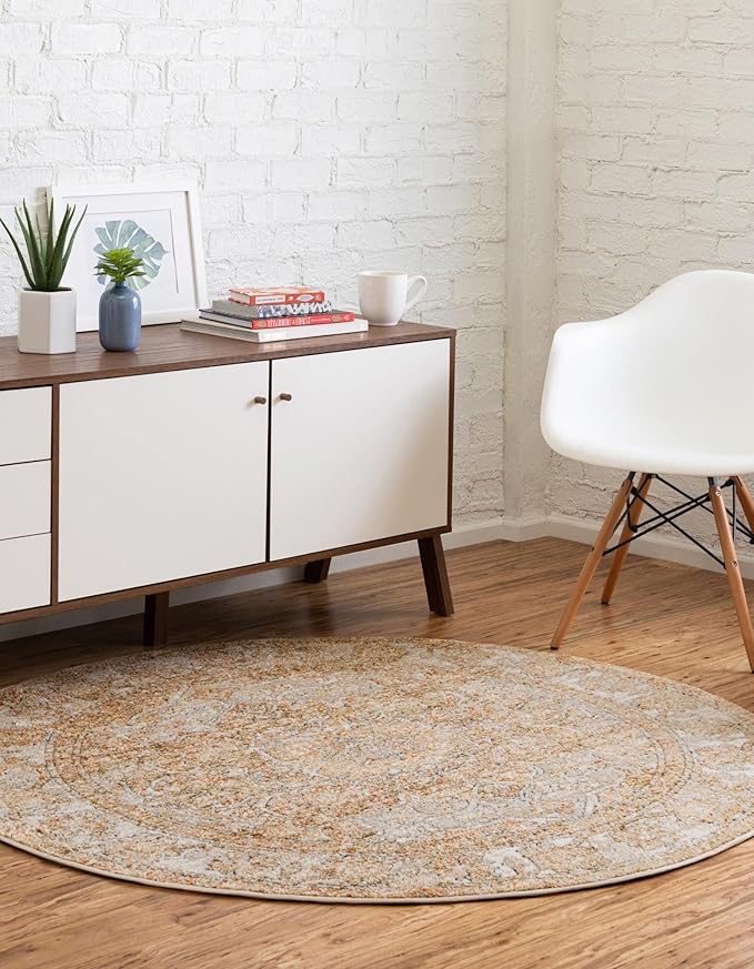 Unique Loom Isabella Collection Area Rug - Adjani (3' 3" Round, Beige/ Black)