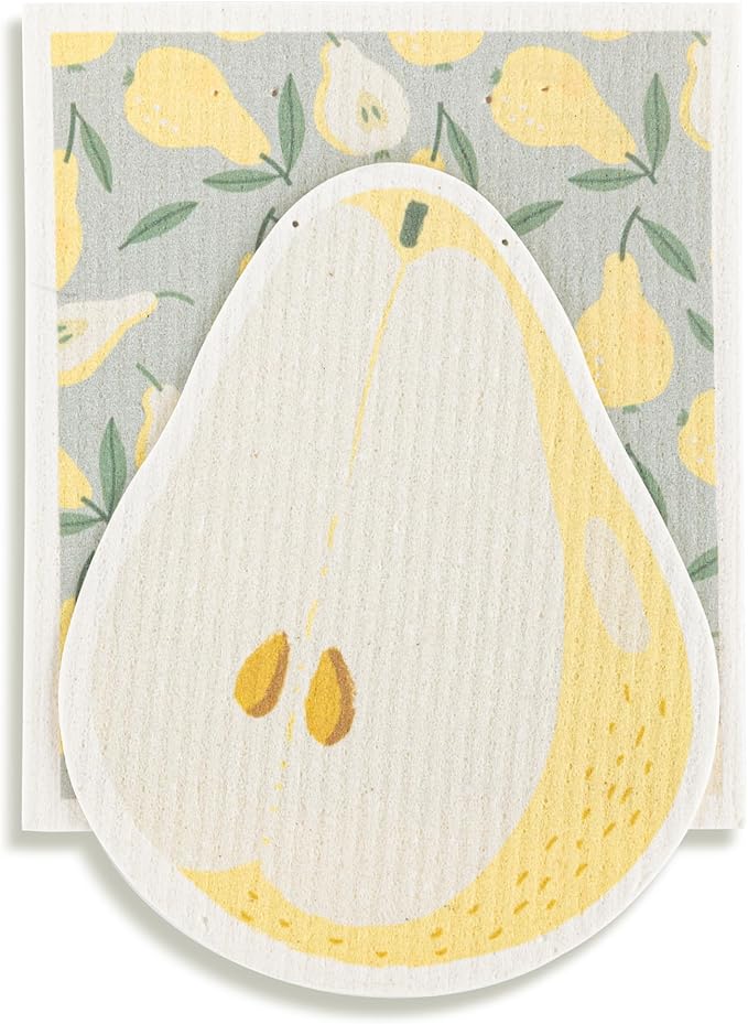 DEMDACO Reusable Biodegradable Kitchen Cleaning Dish Cloth from Design Serving Collection 6 x 7 Inch Cotton Blend Pear Assorted Set of 2