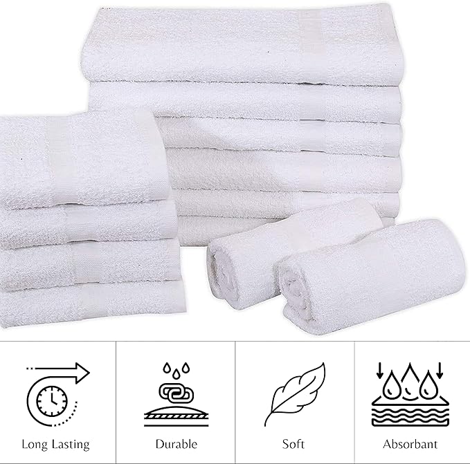 24 Pcs (2 Dozen) White 16x27 Inch Cotton Blend Economy Hand Towels Salon/Gym/Hotel Super use Absorbent Best for Kitchen,Janitorial,Home use Towels