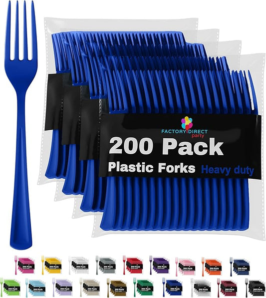 Party Solids Dark Blue Plastic Forks 200 Pcs Dark Blue Forks Disposable Utensils Heavy Duty Plastic Cutlery Set Disposable Cutlery Sets Flatware Sets Silverware Set Party Supplies & Party Tableware