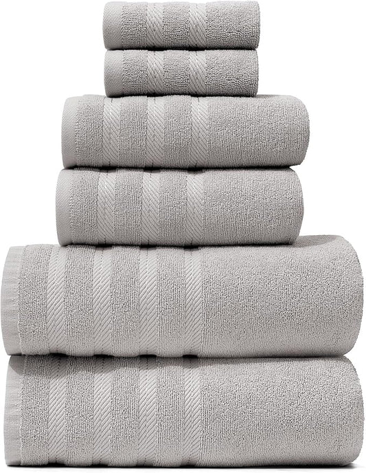 Hearth & Harbor Bath Towels for Bathroom - 100% Ring Spun Cotton Luxury Bathroom Towels - Soft & Highly Absorbent Bath Towels Set, 6 Piece Set, Light Gray