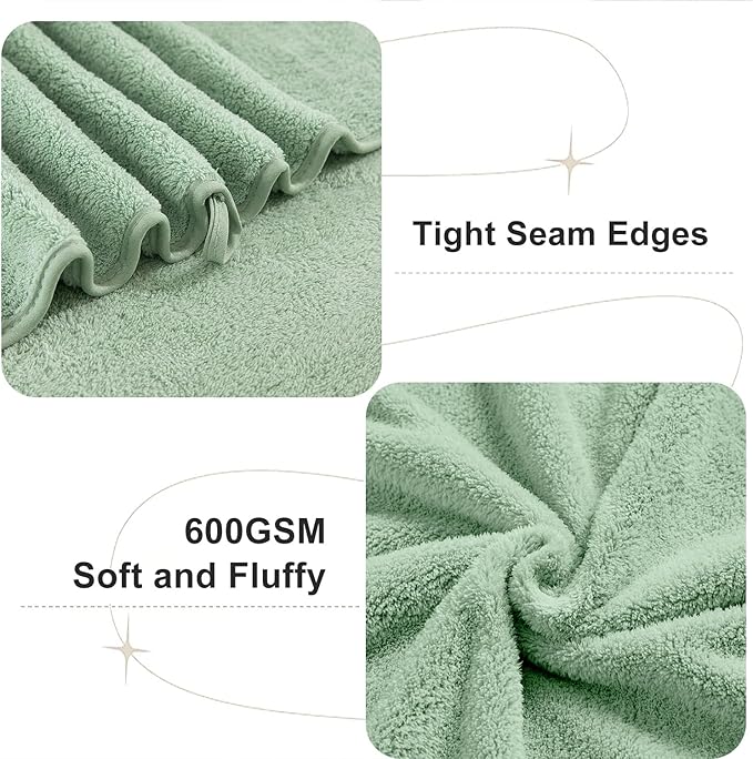 4 Pcs Oversized Bath Towels Extra Large 35x70 Inches Bath Sheets Towels for Adults Quick Dry Towel for Bathroom Ultra Soft Hotel Absorbent Shower Towels Set Green