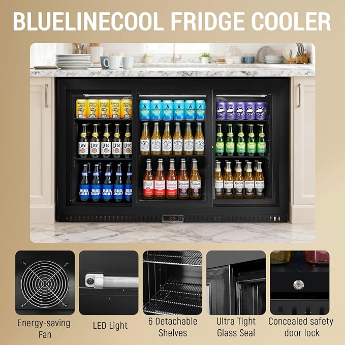 Commercial Back Bar Cooler with 3 Glass Sliding Doors, 11.5 cu.ft Under Counter Beverage Refrigerator, LED Lighting - ETL Beer and Wine Cooler for Bar, Restaurant, Garage, Office, Home