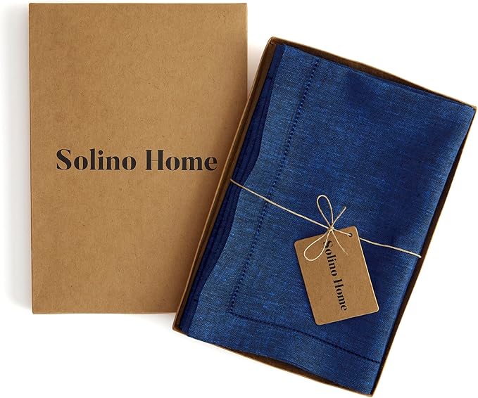 Solino Home Royal Blue Linen Napkins Set of 4-100% Pure Linen Hemstitch Dinner Napkins 20 x 20 Inch for Holiday, Winter, New Year - Milan