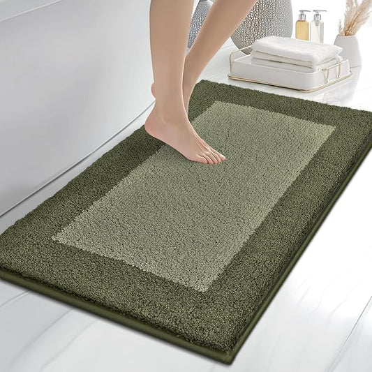 Bathroom Rugs 24" x 36", Non-Slip Extra Soft Absorbent Bath Rugs, Machine Washable Quick Dry Bath Mats for Bathroom Floor, Shower, Bathtub and Sink, Olive Green & Green