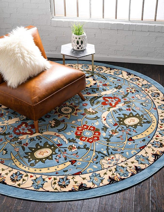 Unique Loom Espahan Collection Area Rug - Cape Cod (8'Round, Blue/ Black)