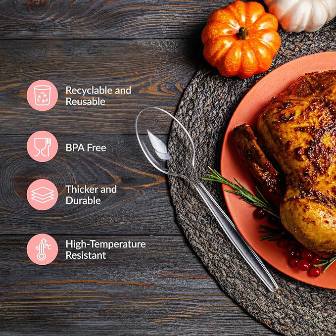 Prestee 500 Count Clear Plastic Spoons - 6 Inch Heavy Duty Plastic Spoons Disposable Bulk Pack - Elegant and Durable Clear Silverware Suitable for Events, Dinner, Banquets, Parties, and Gatherings