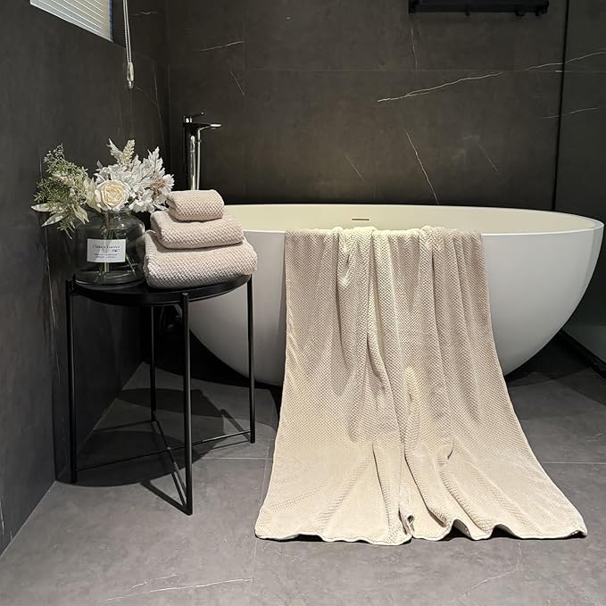 Oversized Bath Towels Extra Large 40x80 Inches Bath Sheets for Adults Super Soft Quick Dry Highly Absobent Microfiber Shower Towels (6 Piece,Beige)