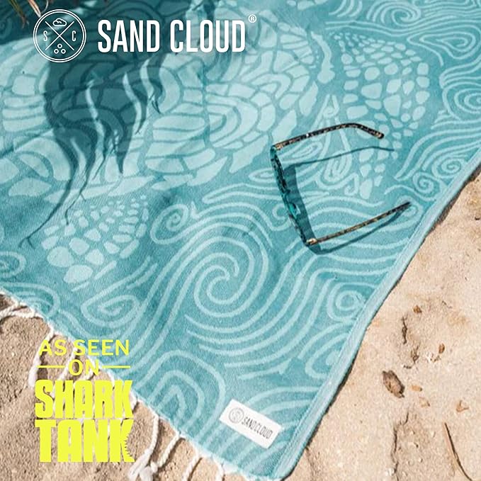 Sand Cloud Turkish Beach Towel - Sand Free - 100% Organic Turkish Cotton Yarn - Quick Dry Towel for Beach, Picnic, Blanket or Bath Towel - As Seen on Shark Tank - Marine Life (Swirl Turtle)