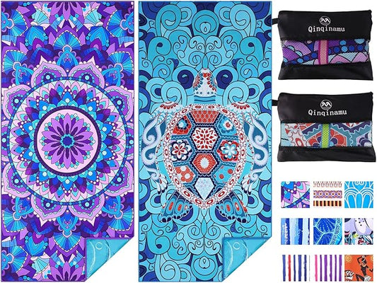 2 Pack Microfiber Oversized Lightweight Beach Towel 71"x32" Extra Thin Large Sand Free Towels Travel Swim Pool Yoga Gym for Adults Women Men Beach Essentials Accessories Vacation Gift